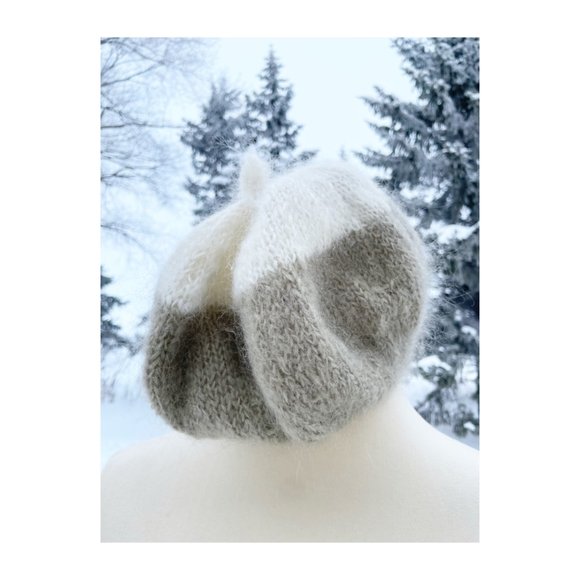 Vintage Mohair French Beret Toque Hat Winter Cozy Fuzzy Neutral Ivory Tan - Picture 1 of 4